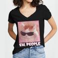 Cool Cat Meme Ew People Anti Social Introvert Cute Cat Women's Jersey Short Sleeve Deep V-Neck Tshirt