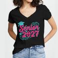 Coquette Pink Bow Senior 2027 Class Of Graduation Women's Jersey Short Sleeve Deep V-Neck Tshirt