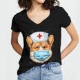 Corgi Dog Nurse RN Nursing School Graduation Women's Jersey Short Sleeve Deep V-Neck Tshirt