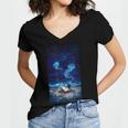 Cosmic Botanical Book Lover Reading Women's Jersey Short Sleeve Deep V-Neck Tshirt