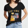Cozy Vibes Atmospheric Introvert Women's Jersey Short Sleeve Deep V-Neck Tshirt