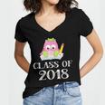 Cute Pink School Owl Class Of 2018 Graduation Women's Jersey Short Sleeve Deep V-Neck Tshirt
