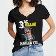 Dinosaur Graduation Cap Gown 3rd Grade Graduate Nailed It Women's Jersey Short Sleeve Deep V-Neck Tshirt