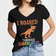 Dinosaur Graduation I Roared Through Kindergarten T-Shirt Women's Jersey Short Sleeve Deep V-Neck Tshirt