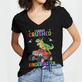 I Easily Crushed Kindergarten Graduation 2022 Truck Dinosaur Women's Jersey Short Sleeve Deep V-Neck Tshirt