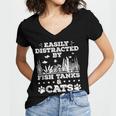 Easily Distracted By Fish Tanks And Cats Lover Introvert Women's Jersey Short Sleeve Deep V-Neck Tshirt