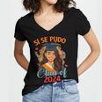 Educated Latina Graduation Day Grad Si Se Pudo Class Of 2024 Women's Jersey Short Sleeve Deep V-Neck Tshirt