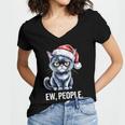 Ew People Christmas Cat Santa Hat Dad Introvert Women's Jersey Short Sleeve Deep V-Neck Tshirt