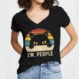 Ew People Retro Cat Vintage Anti-Social Introvert Women's Jersey Short Sleeve Deep V-Neck Tshirt