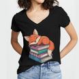 Fox Reading Book Pajama Sleep Women's Jersey Short Sleeve Deep V-Neck Tshirt Fox Reading Book Pajama Sleep Women's Jersey Short Sleeve Deep V-Neck Tshirt