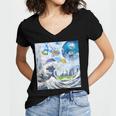 Frutiger Aero Aesthetic Tech Great Wave Of Kanagawa Fishes Women's Jersey Short Sleeve Deep V-Neck Tshirt Frutiger Aero Aesthetic Tech Great Wave Of Kanagawa Fishes Women's Jersey Short Sleeve Deep V-Neck Tshirt