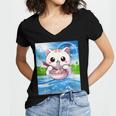 Frutiger Aero Aesthetic Tech Kawaii Ramen Cat Fishes Women's Jersey Short Sleeve Deep V-Neck Tshirt Frutiger Aero Aesthetic Tech Kawaii Ramen Cat Fishes Women's Jersey Short Sleeve Deep V-Neck Tshirt