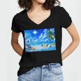 Frutiger Aero Beach Y2k Aesthetic Palm Tree Sand Ocean Women's Jersey Short Sleeve Deep V-Neck Tshirt