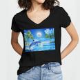 Frutiger Aero Dolphin Sunset Ocean With Palm Trees Y2k Women's Jersey Short Sleeve Deep V-Neck Tshirt Frutiger Aero Dolphin Sunset Ocean With Palm Trees Y2k Women's Jersey Short Sleeve Deep V-Neck Tshirt