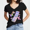 Frutiger Aero Y2K Chrome Phone Butterfly Women's Jersey Short Sleeve Deep V-Neck Tshirt