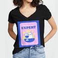 Fun Cute Introvert Cat Character With Wine Women's Jersey Short Sleeve Deep V-Neck Tshirt Fun Cute Introvert Cat Character With Wine Women's Jersey Short Sleeve Deep V-Neck Tshirt