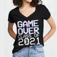 Game Over Class Of 2021 Video Games Graduation Gamer Women's Jersey Short Sleeve Deep V-Neck Tshirt