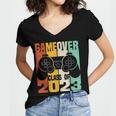 GAME OVER Class Of 2023 Video Games Vintage Graduation Gamer Women's Jersey Short Sleeve Deep V-Neck Tshirt