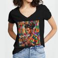 Geometric History Educated Women Reading Book Melanin Women's Jersey Short Sleeve Deep V-Neck Tshirt