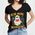 Ghost Reading Books Teacher Student Halloween Read More Book Women's Jersey Short Sleeve Deep V-Neck Tshirt