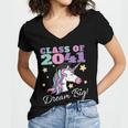 Girls Class Of 2041 Magical Unicorn Graduation Cap Women's Jersey Short Sleeve Deep V-Neck Tshirt