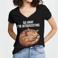 Go Away I'm Introverting Cat Introvert Men Women Girls Kids Women's Jersey Short Sleeve Deep V-Neck Tshirt