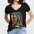Goodbye Kinder Garten Hello 1st Grade Graduation 2024 Women's Jersey Short Sleeve Deep V-Neck Tshirt