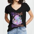 Goth Capybara Ramen Ritual Feasting Soft Introvert Art Women's Jersey Short Sleeve Deep V-Neck Tshirt
