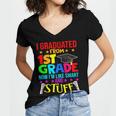 I Graduated From 1st Grade Graduation Matching Student Women's Jersey Short Sleeve Deep V-Neck Tshirt