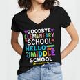 Graduation Shirt For 5th Grader Goodbye Hello Middle School Women's Jersey Short Sleeve Deep V-Neck Tshirt