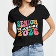 Groovy Senior Class Of 2026 My Last First Day Graduation 26 Women's Jersey Short Sleeve Deep V-Neck Tshirt