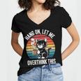 Hang On Let Me Overthink Cat Coffee Retro Introvert Women's Jersey Short Sleeve Deep V-Neck Tshirt