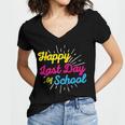 Happy Last Day Of School Graduation Teacher Students Women's Jersey Short Sleeve Deep V-Neck Tshirt