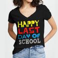 Happy Last Day Of School Graduation Teachers Student Women's Jersey Short Sleeve Deep V-Neck Tshirt