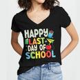 Happy Last Day Of School Teacher Kids Boys Girls Graduation Women's Jersey Short Sleeve Deep V-Neck Tshirt
