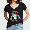 Happy Last Day Of School Teacher Student Graduation Unicorn Women's Jersey Short Sleeve Deep V-Neck Tshirt