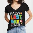 Happy Last Day Of School Teacher Student Graduation Women's Jersey Short Sleeve Deep V-Neck Tshirt