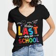 Happy Last Day Of School Teacher Women Student Graduation Women's Jersey Short Sleeve Deep V-Neck Tshirt