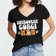 Introvert Corgi Mom Dog Pet Morca Works Dog For Men Women Women's Jersey Short Sleeve Deep V-Neck Tshirt