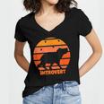 Introvert Retro Sunset Capybara Tee Women's Jersey Short Sleeve Deep V-Neck Tshirt
