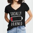 Introvert Socially Drained Battery Women's Jersey Short Sleeve Deep V-Neck Tshirt