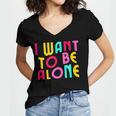 Introvert I Want To Be Alone Retro Wavy Women's Jersey Short Sleeve Deep V-Neck Tshirt Introvert I Want To Be Alone Retro Wavy Women's Jersey Short Sleeve Deep V-Neck Tshirt