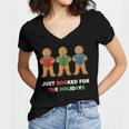 Just Booked For The Holidays Gingerbread Women's Jersey Short Sleeve Deep V-Neck Tshirt