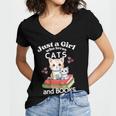 Just A Girl That Loves Cats And Books Cute Cat & Bookwork Women's Jersey Short Sleeve Deep V-Neck Tshirt Just A Girl That Loves Cats And Books Cute Cat & Bookwork Women's Jersey Short Sleeve Deep V-Neck Tshirt