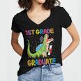 Kids 1st Grade Graduate Dinosaur Trex 1st Grade Graduation Women's Jersey Short Sleeve Deep V-Neck Tshirt