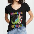 Kids 2nd Grade Graduate Dinosaur Trex 2nd Grade Graduation Women's Jersey Short Sleeve Deep V-Neck Tshirt