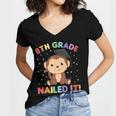Kids 8th Grade Nailed It Monkey Graduation Women's Jersey Short Sleeve Deep V-Neck Tshirt