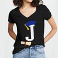 Kids Initial J Letter For Boys Preschool Graduation Kindergarten Women's Jersey Short Sleeve Deep V-Neck Tshirt