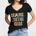 Lawyer True Crime Lover Addict Graduation Apparel Criminal Justice Girlie Major Degree Future Detective Women's Jersey Short Sleeve Deep V-Neck Tshirt