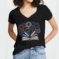 Librarian 4th July Book Lover Bookworm Patriotic Books Women's Jersey Short Sleeve Deep V-Neck Tshirt